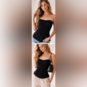 NWOT Free People W2W Black Y2K Babydoll Cami Sweetheart Neckline Ruching Small